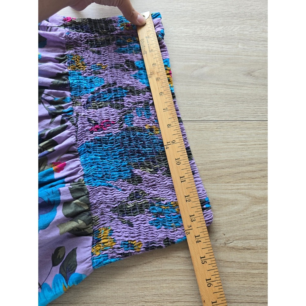Floral Strapless Maxi Dress Size 2 Purple Blue Cotton vacation resortwear summer - Picture 4 of 7